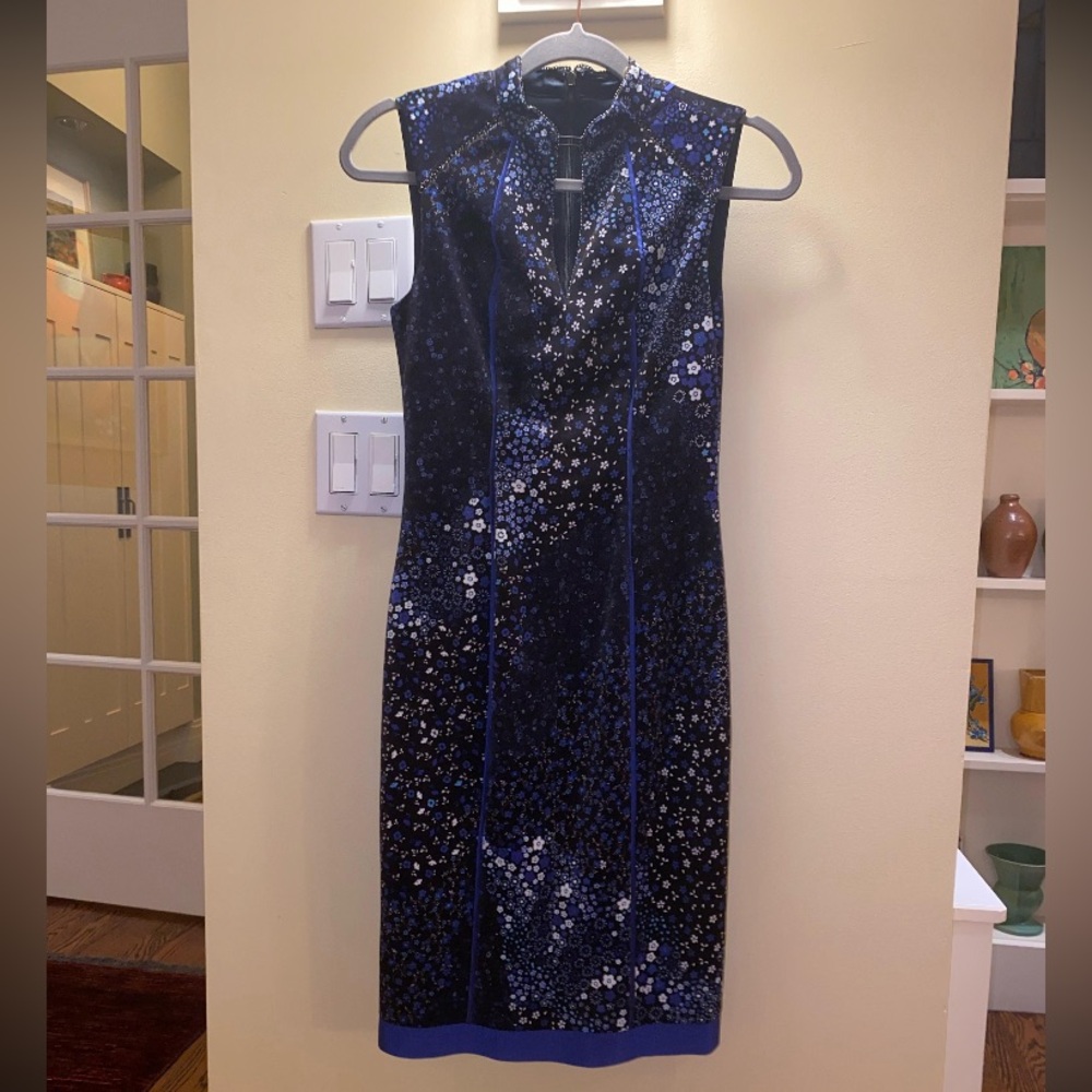 Midnight Velvet Blue Floral Evening Dress.  Worn once.